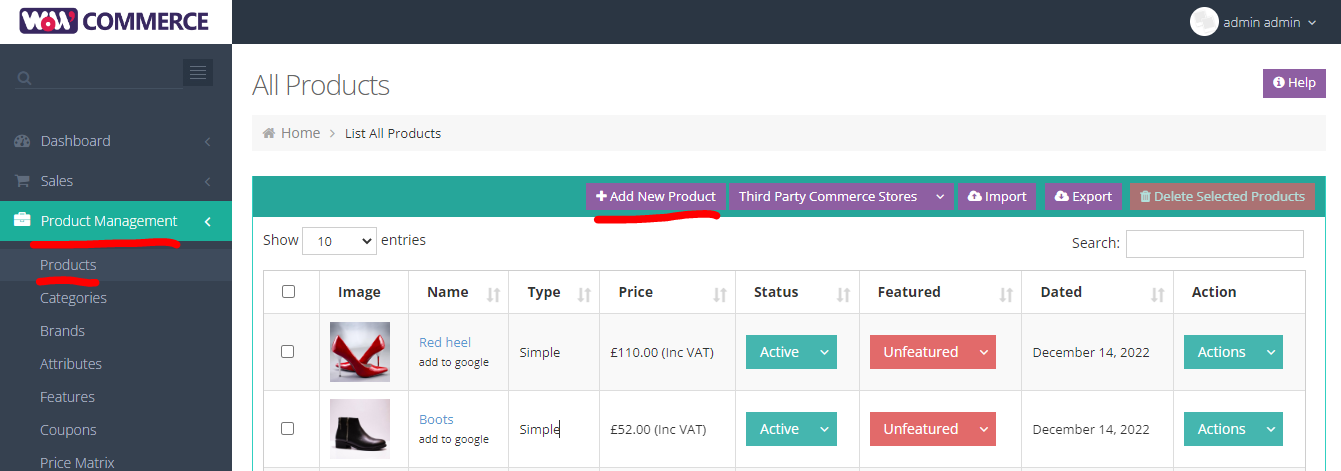 Click on Product Management and select Products. Wowcommerce product pages