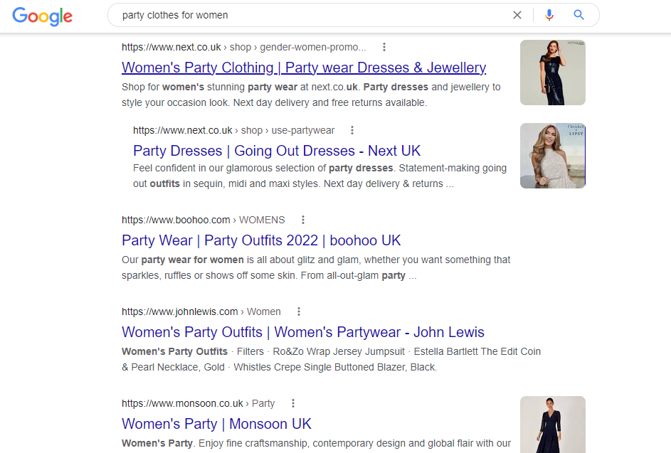 eCommerce store selling party clothes for women eCommerce store selling party clothes